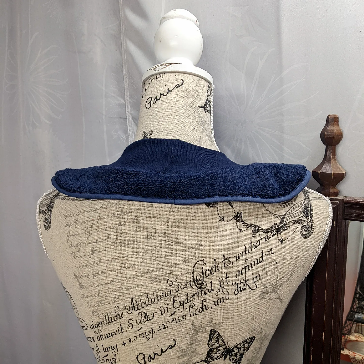 Navy Blue Towelling Waterproof Pullover Special Needs Bib Fits Child to Adult Made in Australia - Image 4