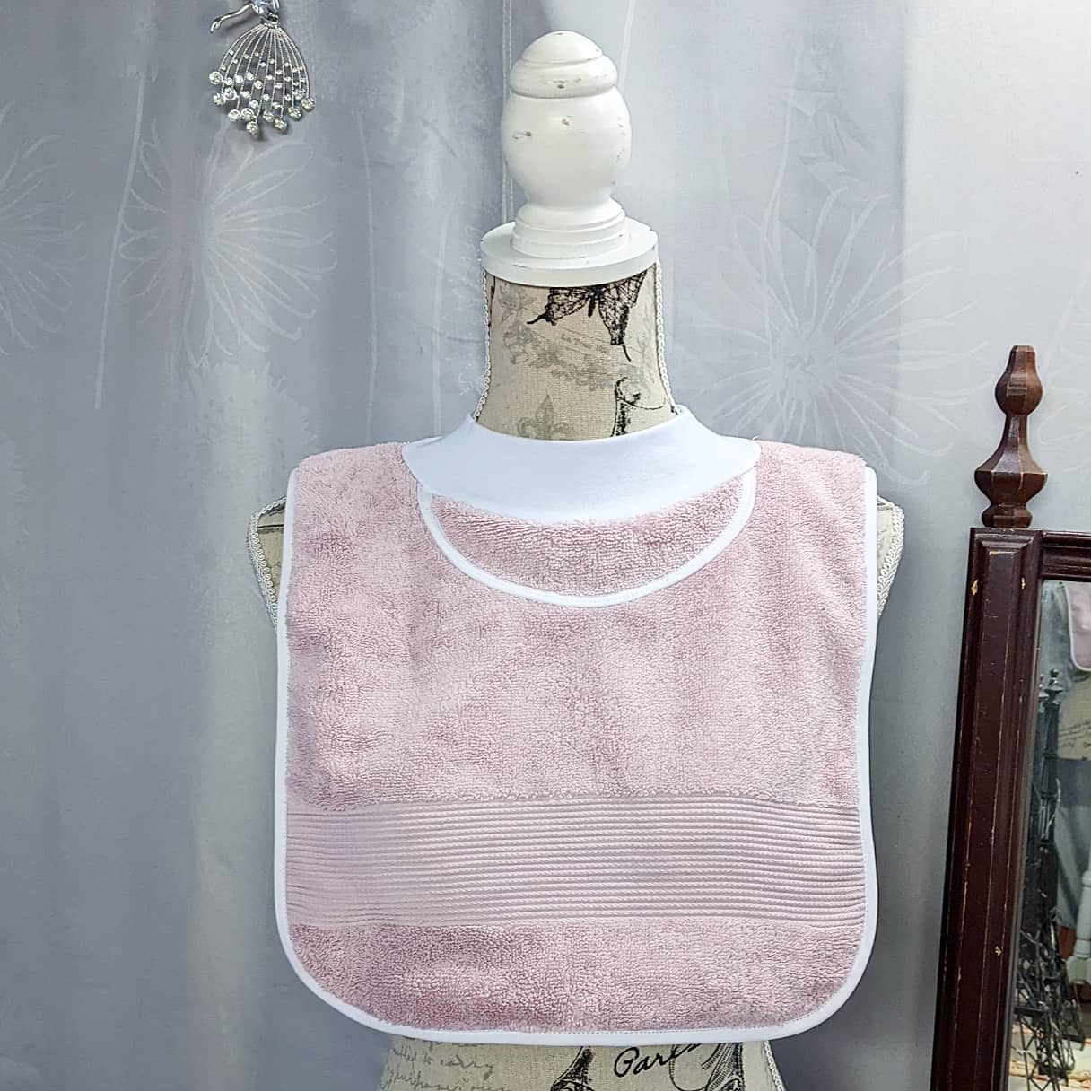 Musk Pink Waterproof Towelling Pullover Special Needs Bib Fits Child to Adult Made in Australia - Image 2